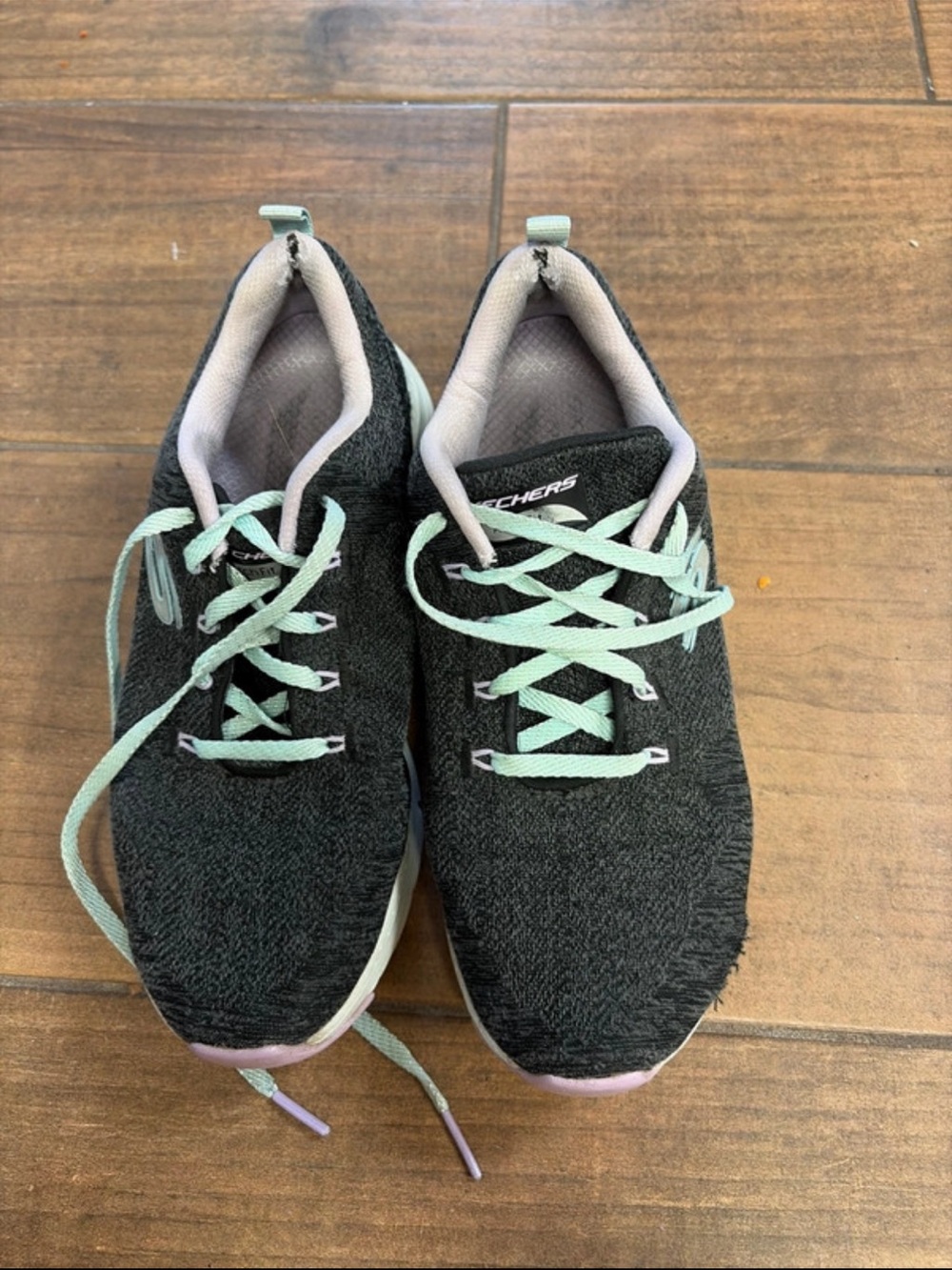 Skechers Black Knit Athletic Sneakers with Mint Laces